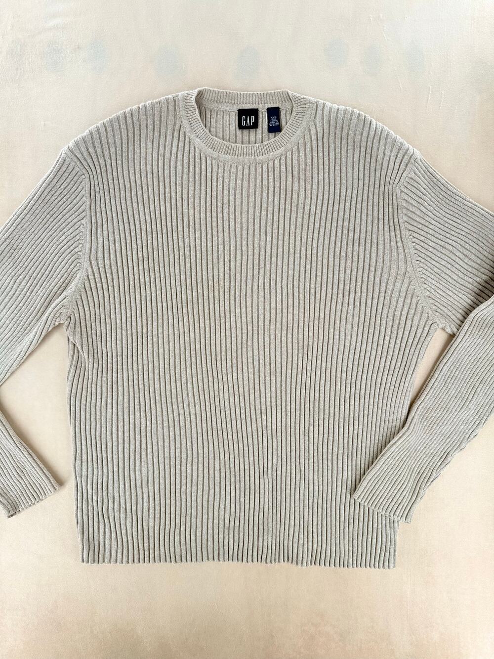 Vintage 1993 GAP Men’s Ribbed Cotton Sweater XXL Gray 90s Minimalist